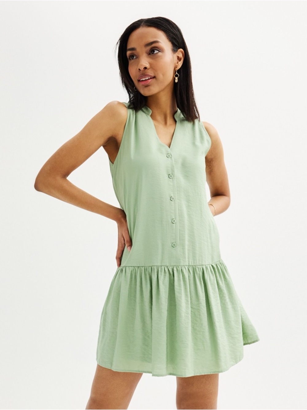 NINE WEST Tunic Dress Sage Mint Green Sleeveless Ruffled Hem Women’s XL